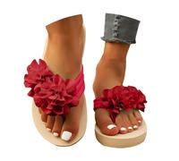 VBEDKDEB Toe Separator Women's Flip Flops Summer Women's Flip Flops with Floral Decoration in Solid Colour, Fashionable Slippers for the Beach Outdoor and Summer with Thick Soles, Black, red, 8.5 UK