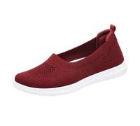 VBEDKDEB Trainers Women's Running Shoes Sports Shoes Slippers Comfortable Music Shoes Colour Leisure Single Women's Shoes Leather Solid Flat Women's Casual Shoes Women's Trainers White, red, 5.5 UK