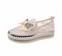 VBEDKDEB Trainers Women's Running Shoes Sports Shoes Slippers Rhinestone Sequins Decorative Mesh Bow with Thick Sole Casual Single Shoes Tennis Shoes Women's Sand Court, beige, 8 UK