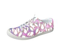 VBEDKDEB Trainers Women's Running Shoes Trainers Casual Shoes Flat Leisure Trainers for Women with Baseball Print Casual Shoes Fashion Shoes Beige, purple, 5 UK