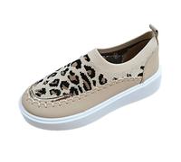 VBEDKDEB Trainers Women's Slip-On Sports Shoes Casual Shoes Leopard Print Spring and Autumn 2024 New Slip On Socks Flat Sneakers Slip On Sneakers Women, coffee, 8 UK
