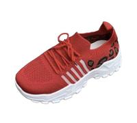VBEDKDEB Trainers Women's Sports Shoes Running Shoes Trainers Women's Fashion Mesh Fabric Leopard Print Sneakers Breathable Non-Slip Lace-up Shoes Casual Shoes Retro Trainers Women, red, 7 UK