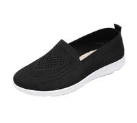 VBEDKDEB Trainers Women's Sports Shoes Slip On Casual Shoes Women's Ballet Flats with Round Toe Slip-On Knitted Shoes Casual Evening Shoes Comfortable Hiking Shoes Sneakers Women White, black, 8 UK