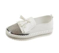 VBEDKDEB Trainers Women's Sports Shoes Slip On Slippers Solid Rhinestone Tassel Decoration Thick Sole Casual Single Shoes White Trainers Women, White, 8.5 UK