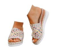 VBEDKDEB Wedge Heel Mules Women's Platform Non-Slip Espadrilles Slippers Comfortable Foot Bed Sandals Open Slippers Summer Casual Linen Sandals Slippers Beach Travel Slippers, multicoloured, 8.5 UK