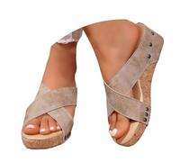 VBEDKDEB Wedge Heel Mules Women's Platform Non-Slip Slippers Comfortable Footbed Sandals Cross Strap Peeptoe Slippers Summer Casual Rivets Slippers Sandals Beach Travel Slippers, White, 8.5 UK