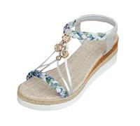 VBEDKDEB Wedge Heel Shoes Women's Boho Espadrilles Comfortable Platform Sandals Elegant Open Elastic Sling Walking Sandals 2025 Summer Casual Holiday Travel Beach Sandals with Straps, silver, 8.5 UK