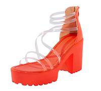 VBEDKDEB Wedge Heel Shoes Women's Open Block Heel Platform Leather Sandals Women Transparent Straps Zip Back Non-Slip Sandals 2025 Summer Casual Travel High Heels Hiking Shoes, orange, 7 UK