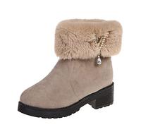 VBEDKDEB Winter Boots Women's Snow Boots Winter Shoes Fashion Autumn Winter Women's Snow Boots Medium Heel Thick Heel Non-Slip Base Fluffy Warm Comfortable to Slip On Combat Boots, khaki, 7 UK