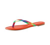 VBEDKDEB Women's Flip Flops Women Flipflops Flip Flops With Colored Red Slip Rubber Soles Worn Outside The Beach Summer Casual Light Slippers Sandals for Women (Orange, 4.5)