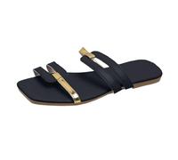 VBEDKDEB Women's Low Heel Non-Slip Mules Elegant Comfortable Sandals Peeptoe Square Toe Slippers Summer Casual Sandals Sauna Slippers Travel Holiday Slippers, X 2 Black, 7 UK