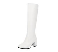 VBEDKDEB Women's Mid Calf Boots, Women's Ankle Boots with Heel, for Lacing, Calf Leather, Vintage Heel, Thick Casual Boots, Retro Women's Boots, Dirndl Shoes, White, 4.5 UK