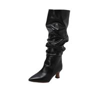 VBEDKDEB Women's Mid Calf Boots, Women's Mid-Calf Boots, Autumn and Winter Fashion, Pointed Toe, Square Heel, Lace-Up, Cow Boy Boots, black, 12 UK