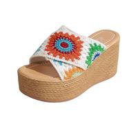 VBEDKDEB Women's Mules Sandals Slides with Heel Women's Fashion Flower Sandals Thick Sole Ethnic Cool Slippers Open Toe Casual Comfortable Slippers Orthopaedic Sandals Women, White, 8 UK