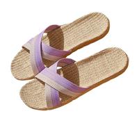 VBEDKDEB Women's Mules Summer Sandals Slides Pair Models Shoes Non-Slip Flip Flops Flax Slippers Indoor Bedroom Four Seasons Slippers for Women Ladies Shoes Summer, purple, 5.5 UK
