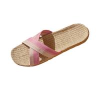 VBEDKDEB Women's Mules Summer Sandals Slides Pair Models Shoes Non-Slip Flip Flops Flax Slippers Indoor Bedroom Four Seasons Slippers for Women Ladies Shoes Summer, pink, 5 UK
