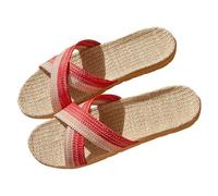 VBEDKDEB Women's Mules Summer Sandals Slides Pair Models Shoes Non-Slip Flip Flops Flax Slippers Indoor Bedroom Four Seasons Slippers for Women Ladies Shoes Summer, red, 5 UK
