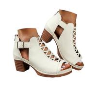 VBEDKDEB Womens Sandals Ladies Summer Walking Sandal Chunky Heel Toe Platform Women's Shoes With Openwork Strap Solid Color Sandals For Wearing The Outside Wedge for Women (White, 7)