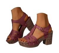 VBEDKDEB Womens Sandals Ladies Summer Walking Sandal Retro Studded Platform Sandals For Women Stylish Wood Grain Chunky Heels High Heels Wedges Shoes for Women (4)