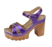 VBEDKDEB Womens Sandals Ladies Summer Walking Sandal Women's Fish Mouth Chunky Heel Shiny Slip Hollow Out Open Toe Sandals Orthopedic for Women (Purple, 6.5)