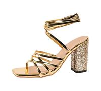 VBEDKDEB Women's Sandals Summer Comfortable Sandals Women High Heels, Chunky Platform Sandals with Block Heel for Women, Sexy Strappy Sandals with Open Toe, Elegant Women's Heel, gold, 8.5 UK