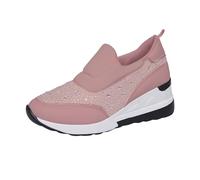 VBEDKDEB Women's Trainers, Sports Shoes, Running Shoes, Rhinestone Leather Cloth, Patched, Thick Sole, Wedge Heel, Casual Sports Shoes, Slip-On Shoes, pink, 8 UK
