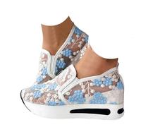 VBEDKDEB Women's Trainers, White, Summer, Lightweight, Soft, White Trainers, Black Casual Flat Shoes, Fashionable Breathable Trainers with Lace Embroidered, x 12 blue, 8.5 UK