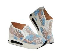 VBEDKDEB Women's Trainers, White, Summer, Lightweight, Soft, White Trainers, Black Casual Flat Shoes, Fashionable Breathable Trainers with Lace Embroidered, x 10 blue, 5.5 UK