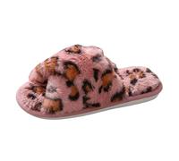 VBEDKDEB Women's Winter Warm Straps Plush Slippers and Warm Cotton Shoes for Winter, Thick with Open Toe and Leopard Print Slippers Women, pink, 4 UK