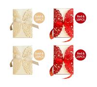 VBESTLIFE 25PCS Hollow Out Greeting Cards with Envelopes, Bowknot, and Blank Inner Page for Wedding Bridal Shower - Gold (10PCS)