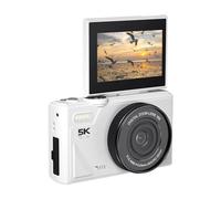 VBESTLIFE 5K Digital Camera, 75MP Vlog Camera for YouTube, UHD Autofocus Video Camera with 3" 180° Flip Screen, 18X Zoom Compact Travel Camara (White)