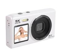 VBESTLIFE 5K Digital Camera, Dual Screens with 18X Digital Zoom, 80MP, Compact Vlogging Camera for Teens, Beginner, 32GB Card (White)