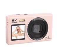 VBESTLIFE 5K Digital Camera, Dual Screens with 18X Digital Zoom, 80MP, Compact Vlogging Camera for Teens, Beginner, 32GB Card (Pink)