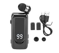 VBESTLIFE Bluetooth 5.4 Lavalier Headset, Wireless Stereo Retractable Design ENC Noise Cancelling Microphone with LED Display for Driving Meetings (Black)