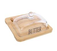VBESTLIFE Butter Dish with Lid, Stainless Steel Multipurpose Butter Knife, Clear Glass Lid, Dishwasher, Large Container for Cheese Cake Dessert (Yellow)