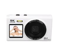 VBESTLIFE Dual Screen 5K Digital Camera, 80MP, 18X Zoom, WiFi, Built in Flash, Auto Focus Travel Video Camera for YouTube, with 64GB Memory (White)