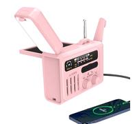VBESTLIFE Emergency Weather Radio AM/FM, 80000mWh, Type C/Solar/Hand Crank Charging, Battery Operated, SOS Alarm & Flashlight for Indoor Outdoor (Pink)