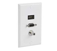 Vbestlife Multimedia Wall Plates Socket Panel, Composite HDMI VGA DC 3.5mm Female AV 3-in-1 Audio Video Adapter Converters Jack Wiring Plug Outlet