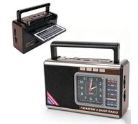 VBESTLIFE Portable Solar Retro Radio, Multifunction AM FM SW Radio with Built in Clock Flashlight and USB Memory Card Slot, for Outdoor Camping Home Decor