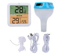 VBESTLIFE Solar Digital Pool Thermomete, Floating Wireless Water Thermometer with RGB Light and Clear Display, for Pool Temperature Humidity Monitoring, (Sea Blue)
