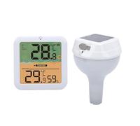 VBESTLIFE Solar Digital Pool Thermomete, Floating Wireless Water Thermometer with RGB Light and Clear Display, for Pool Temperature Humidity Monitoring, (White)
