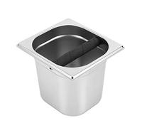 VBESTLIFE Stainless Steel Espresso Knock Box, Food Grade Stainless Coffee Grounds Knockout Container with Rubber bar for Coffee Maker, 16 x 17.5 x 15cm (M)
