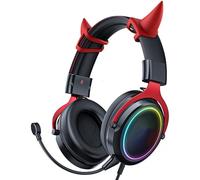 VBESTLIFE Wired Gaming Headset, RGB Over Ear Headphones with 50mm Drivers, Omni Directional Microphone Noise Reduction Memory Foam Ear Cups (Black Red)