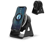 VBESTLIFE Wireless Induction Speaker, Phone Stand with Bluetooth Speaker Amplifier, Stereo Sound, Dynamic LED Ambient Lighting, 360° Adjustable Phone Holder (Black)