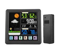 VBESTLIFE Wireless Weather Station, TS-3310 Color LCD Full Touch Screen Indoor Outdoor Thermometer Hygrometer Weather Forecast Station with Alarm Clock (black)