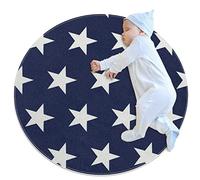 VBFOFBV Machine Washable Round Area Rug Indoor Ultra Soft Bedroom Floor Sofa Living Room Dorm Small Circular Carpet, Navy Blue and Stars Pattern Vintage Art Modern
