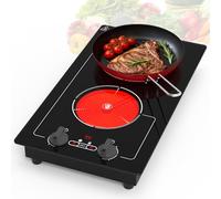 VBGK 2 Ring Electric Hob with Knob, 220V 3000W Double Ceramic Hob, 9 Power Levels, Kids Lock & Timer, Hot Surface Indicator, Overheat Protection, Knob and Touch Control Double Electric Hob
