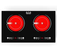 VBGK Double Ceramic Hob, 220V 3600W 2 Ring Electric Hob, Plug in Electric Stove Top with Touch Control,9 Heating Level, 4H Timer & Kid Safety Lock,Built-in and Countertop