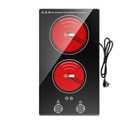 VBGK Double Ceramic Hob, 3000W Double Electric Hob with Knob, Ceramic Hob with Safety Lock & Timer, 9 Power Levels, 2 Ring Electric Hob Plug in 220V-240V