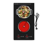 VBGK Double Ceramic Hob, Plug in 2 Ring Electric Hob, Built-in & Countertop Stove Top with Sensor Touch, 9 Heating Levels, Safety Lock, 4H Timer, 220-240V